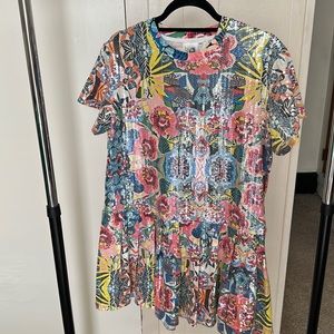 QUEEN OF SPARKLES All Over Sequin Abstract Flower Dress